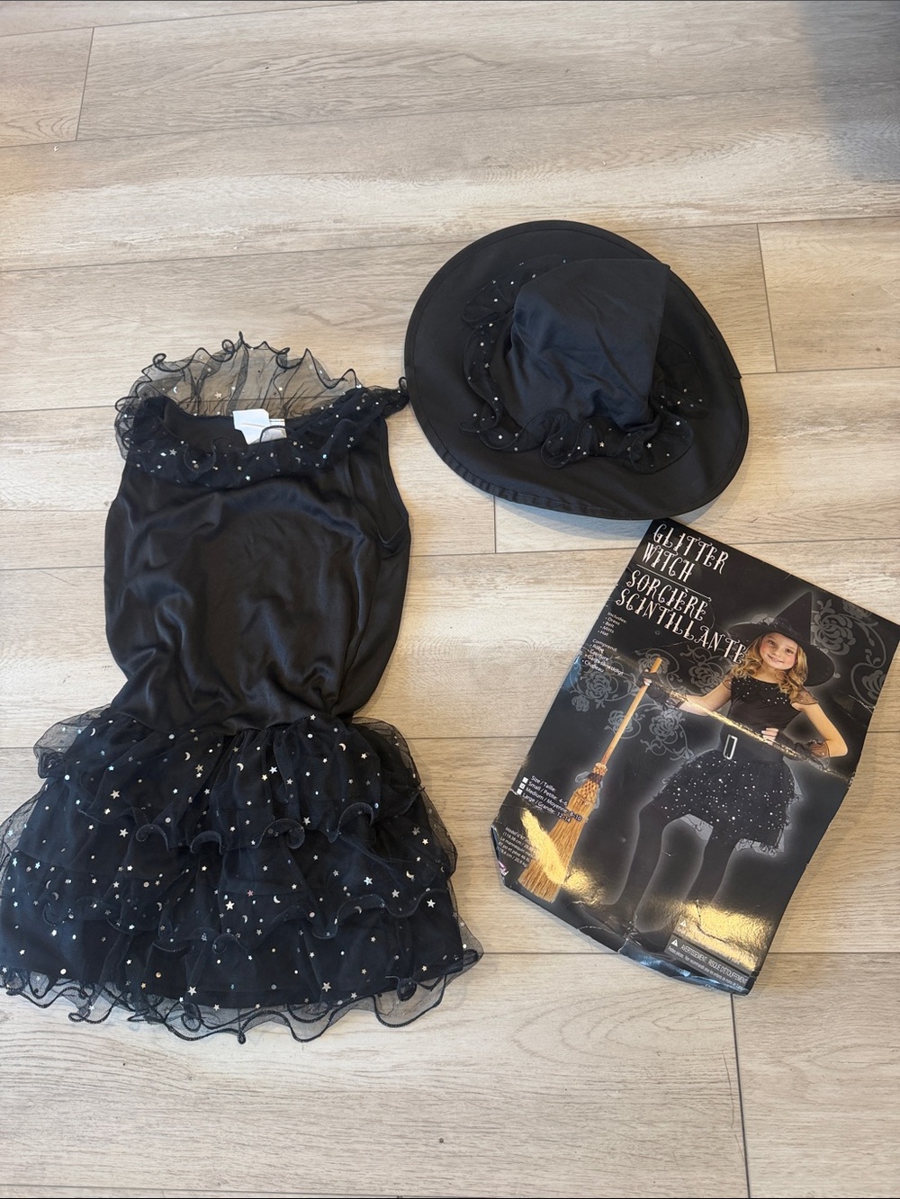Black Glitter Witch Costume Set for Kids with Hat 3-pieces
